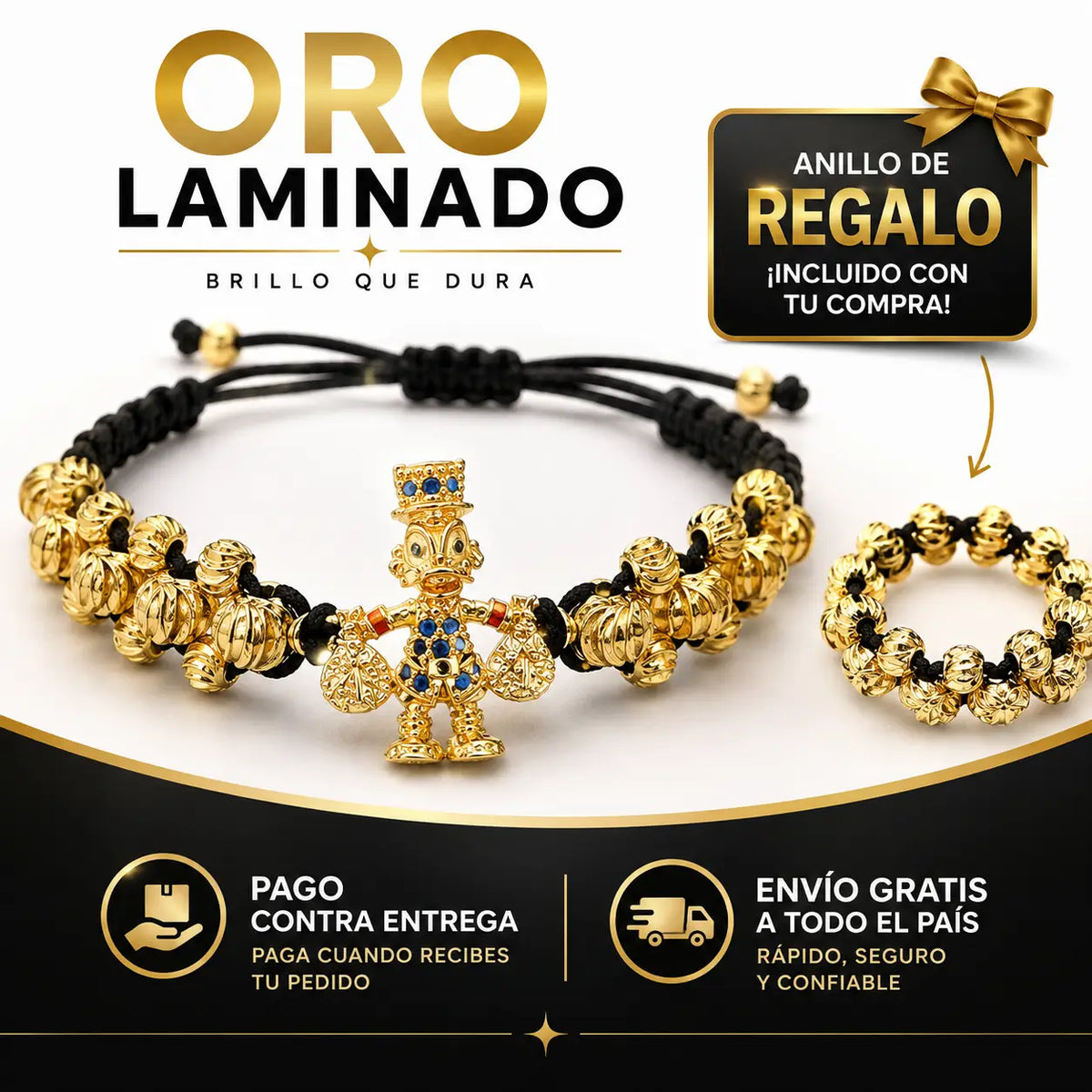 Pulsera Tio Rico Dorada Premium + Anillo de Regalo